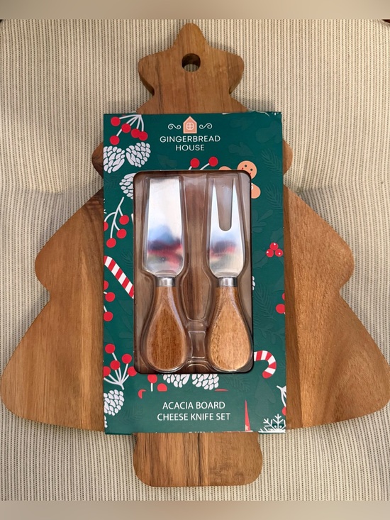 Gingerbread House Other - Acacia Board Cheese Knife Set - Brown